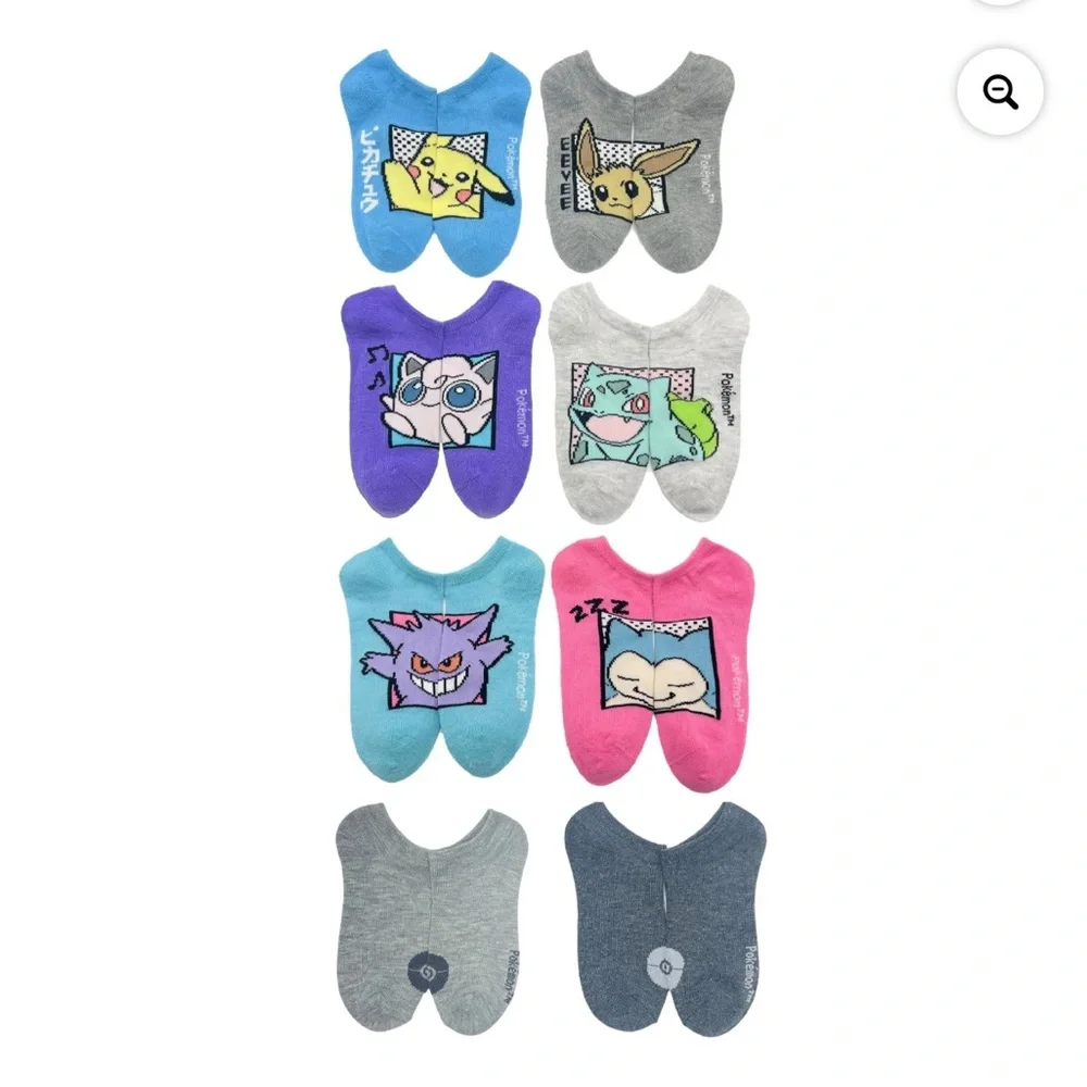 NWT Size M Pokemon No-Show Socks Set - 8 pack shoe size 10.5-4